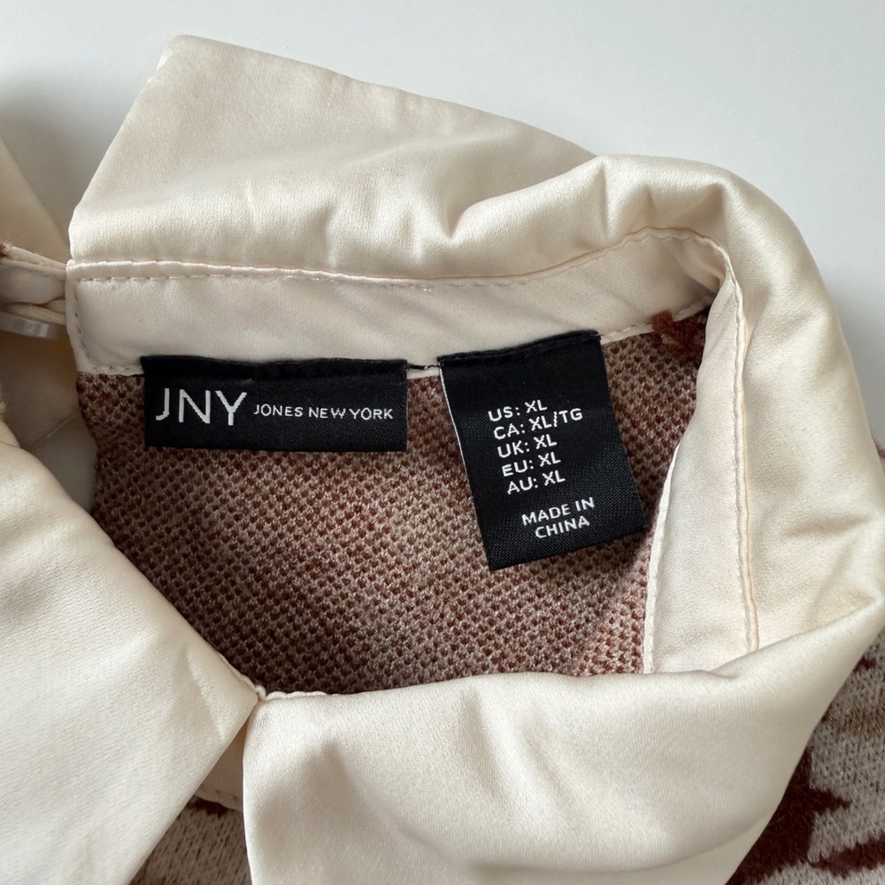 Jones New York Sweater Women XL Brown Houndstooth Layered Collar Mixed Media - Picture 3 of 13